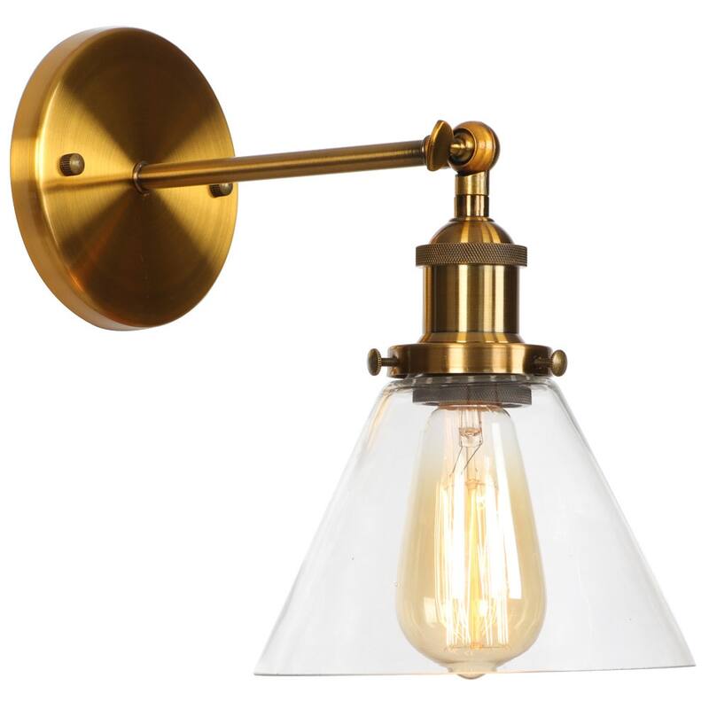Modern 1-Light Swing Arm Wall Sconce with Cone Clear Glass Shade