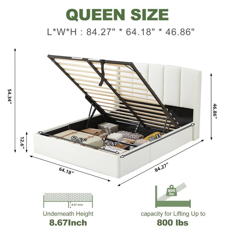 Linen Wingback Hydraulic Lift Up Storage Upholstered Platform Bed