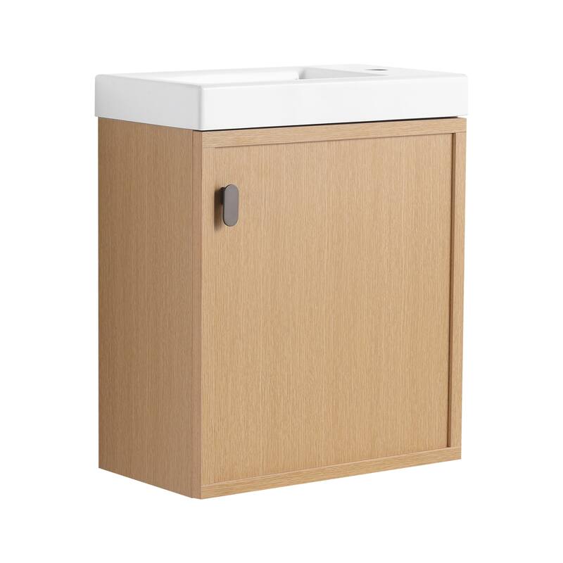 GDFStudio - Helsinki 18.5" Modern Wall-Mounted Bathroom Vanity Set with Resin Sink, Soft Closing Door & Antirust Hardware