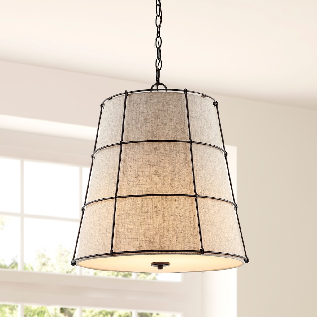Chadwick 19" 3-Light Rustic Farmhouse Iron LED Pendant, Oil Rubbed Bronze by JONATHAN Y - 3 Light