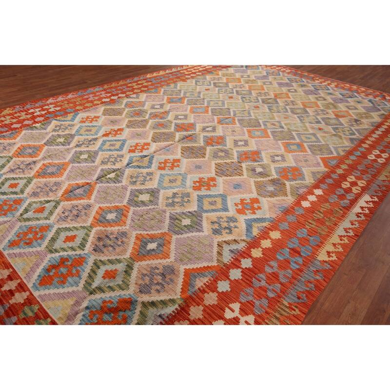 Multicolor Kilim Oriental Large Area Rug Hand-Woven Wool Carpet - 10'4"x 15'7"