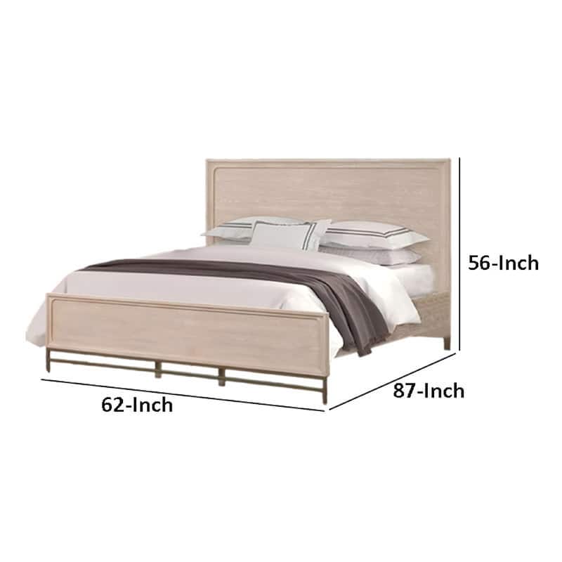 Rozie Queen Bed with Panel Style Headboard, Light Oak Brown Solid Wood