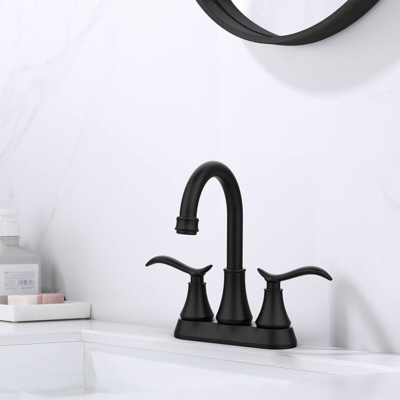 2 Handle 360 Degree High Arc Swivel Bathroom Vanity Sink Faucet with Pop Up Drain and Supply Hose, Aerator, Scratch Resistant - Black