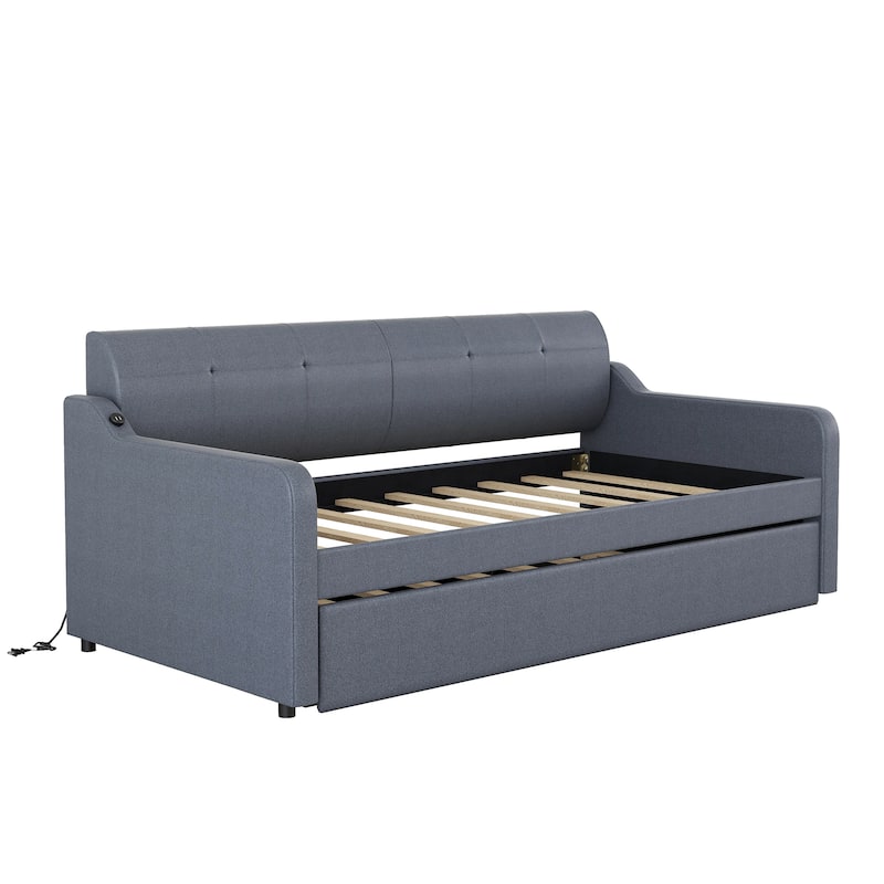 Twin Upholstered Daybed with Trundle & USB