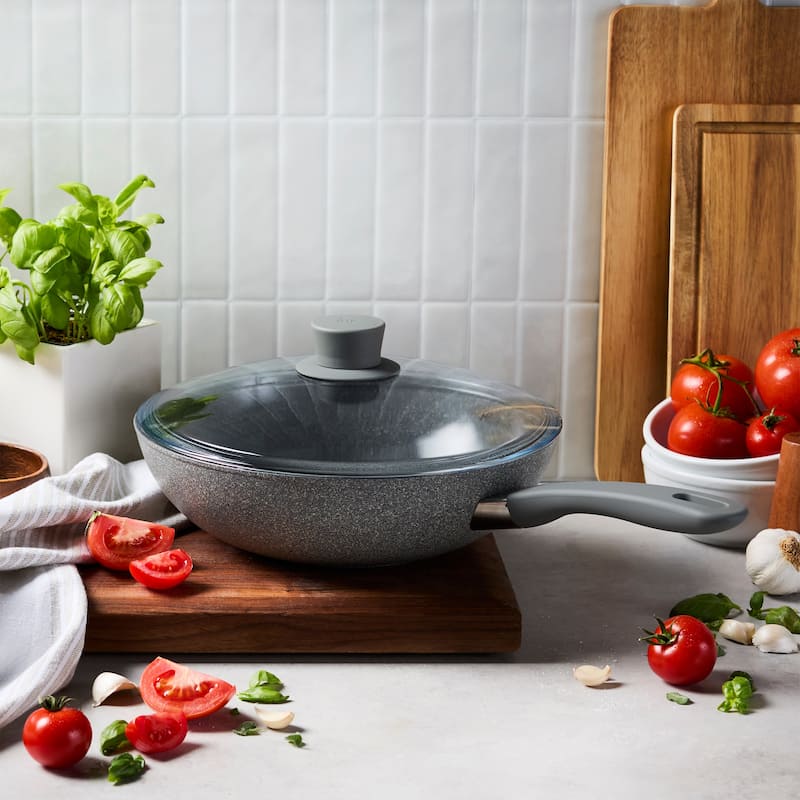 ZWILLING Parma Plus Ceramic 11-inch Aluminum Ceramic Nonstick Wok with Lid - Grey