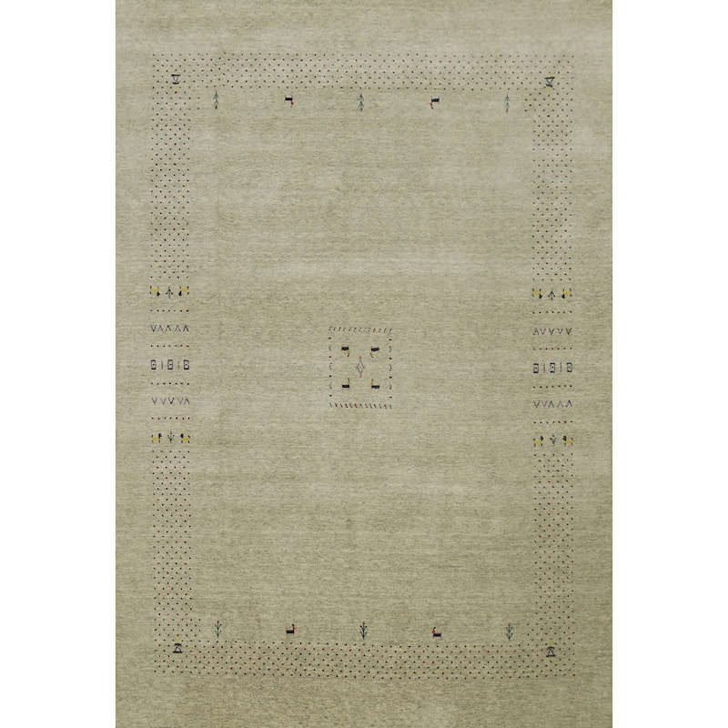 Hand Knotted Oriental 100% Wool Carpet Tribal Animal Pictorial Beige & Ivories Gabbeh Area Rug - 9' 9'' X 8' 2''