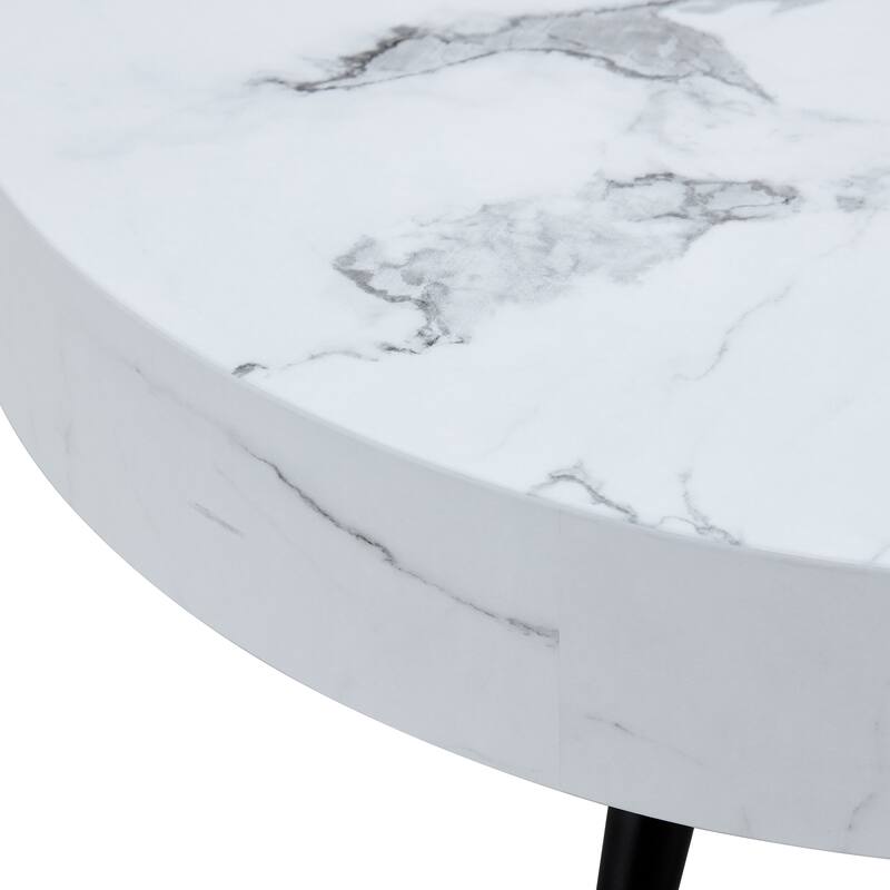 31.5 Inch Round Coffee Table with Adjustable Legs Small End Table with Marble Sticker Top Home Center Table