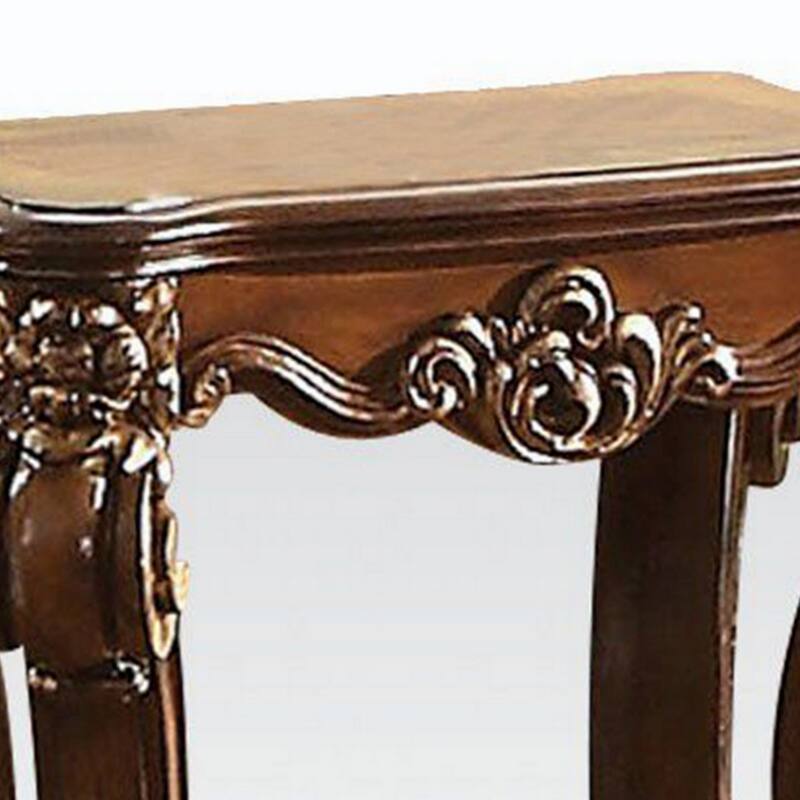 Royal Designed Wooden Side Table with Intricately Carved Body, Brown