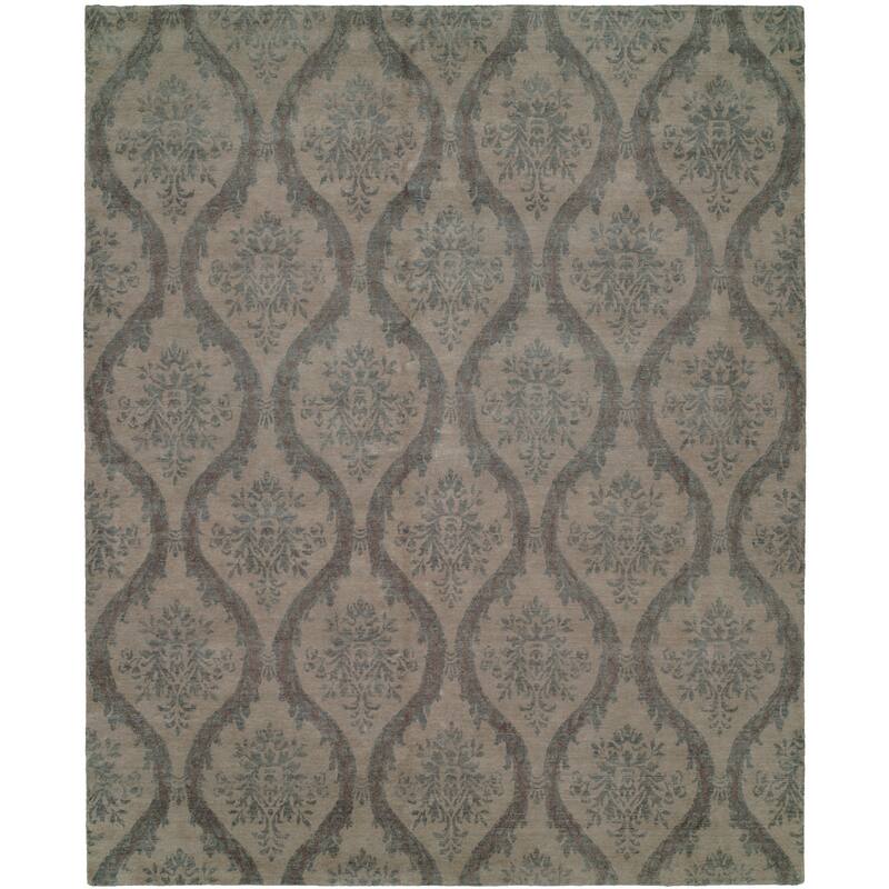 Transitional Grey Hand-Knotted Wool Area Rug - 8' Round - Grey
