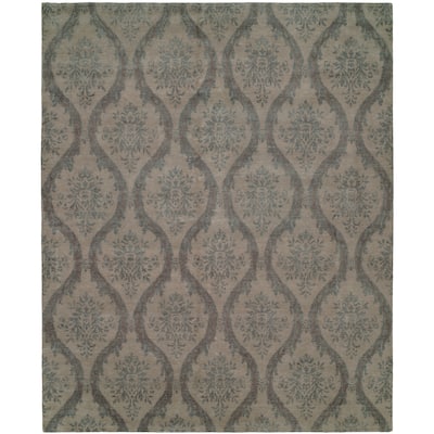 Transitional Grey Hand-Knotted Wool Area Rug