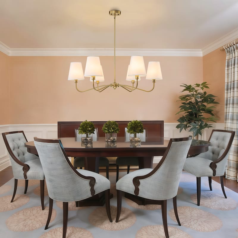 Starsky 6-Light Modern Classic Chandelier with White Linen Shades