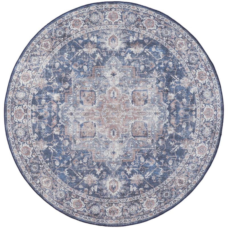New Concept Washables Persian Boho Machine Washable Area Rug - 7'10" x Round - Ivory/Navy