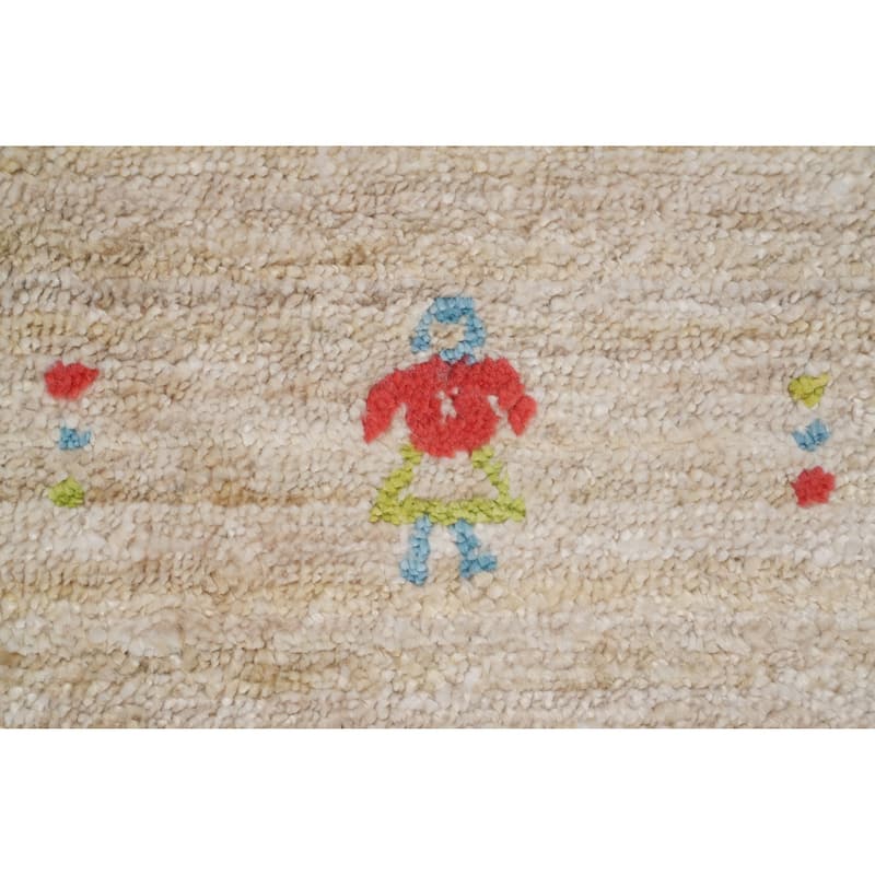 Hand Knotted Oriental Viscose Silk Carpet Tribal Animal Pictorial Beige & Ivories Gabbeh Area Rug - 11' 10'' X 8' 10''