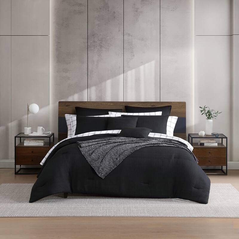 Kenneth Cole Variegated Waffle Black 14 Piece Comforter Bonus Set