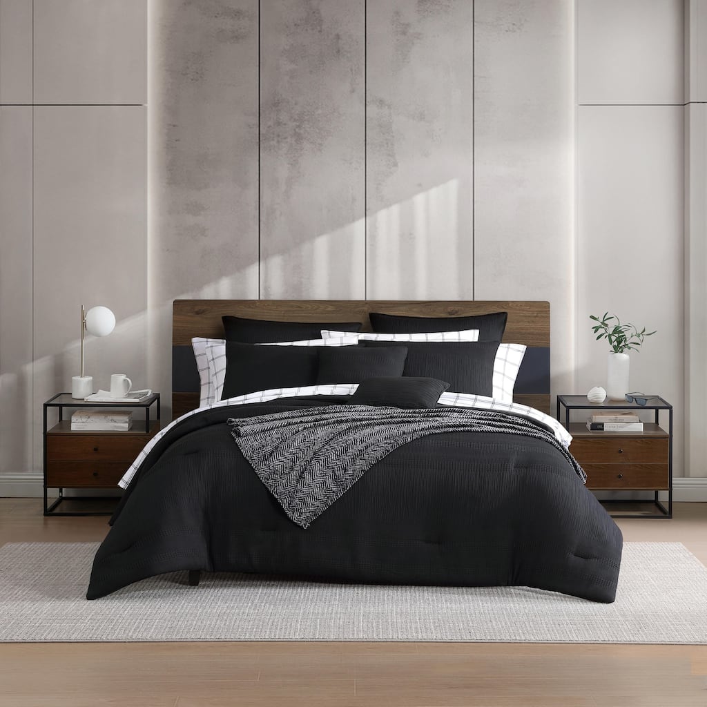 Kenneth Cole Variegated Waffle Black 14 Piece Comforter Bonus Set