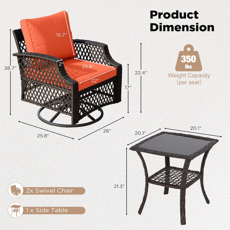 Outdoor Wicker Patio Set w Swivel Chairs & Sofa, Ottomans and Tables, Modular 3/5/6/7-Piece, All-Weather Conversation Set.