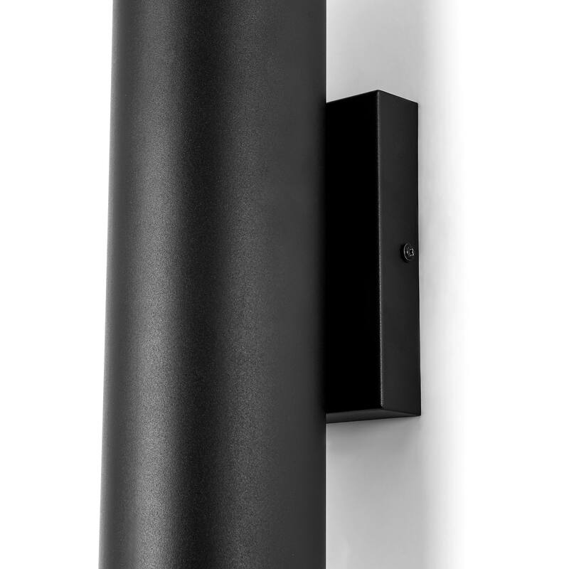 4.3" W 2-Light Modern Black Linear Cylinder Metal Integrated LED Outdoor Porch Lights - 4.33 in. W x 19.69 in. H x 5.12 in. D