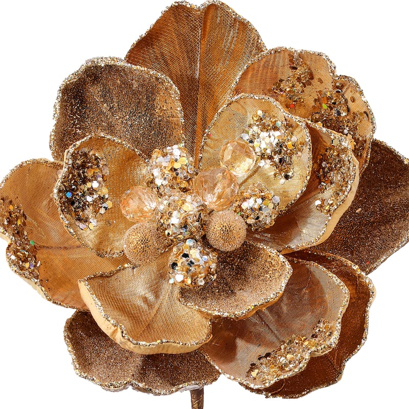 24" Iced With Jewel Encrusted Magnolia Stem