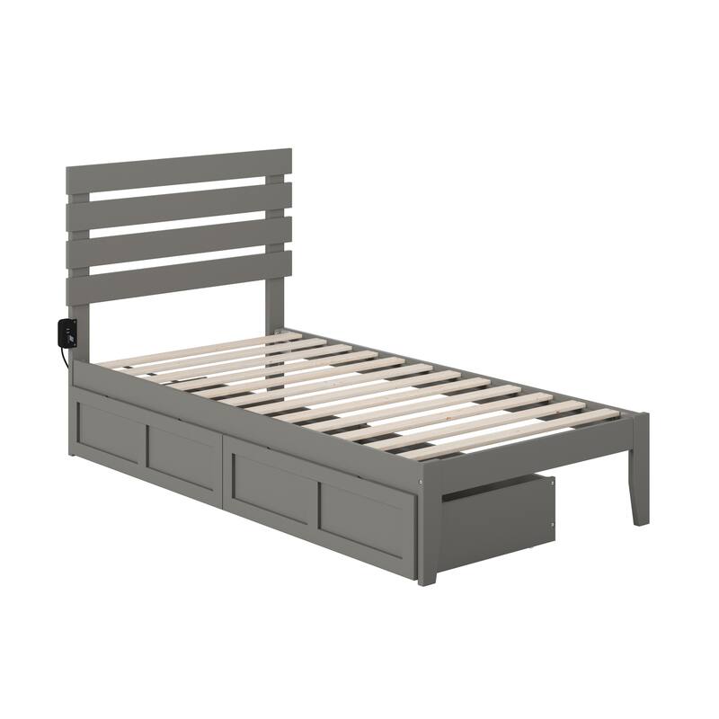 Twin Bed with USB Charger & Drawers - Grey Bedroom Furniture