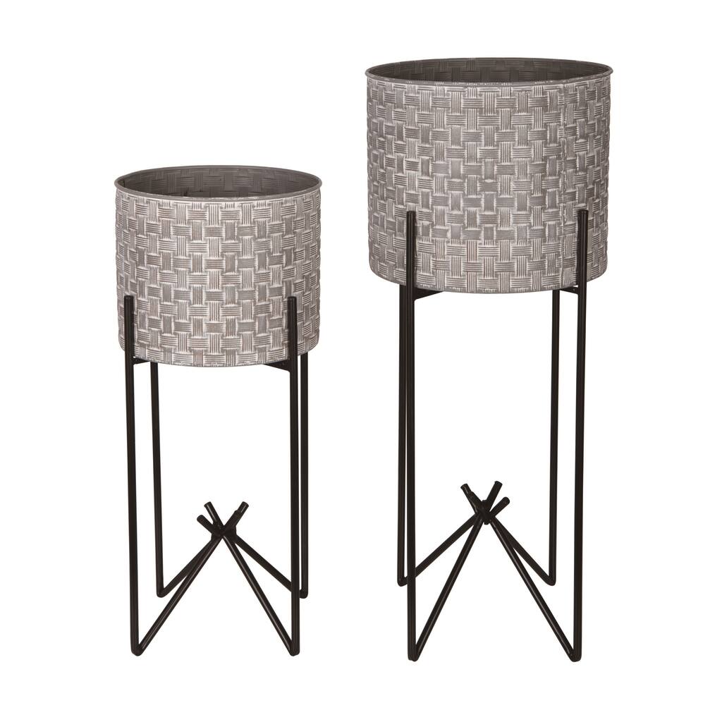 Transpac Metal 27.75" Silver Spring Interwoven Basket Design Containers Set of 2