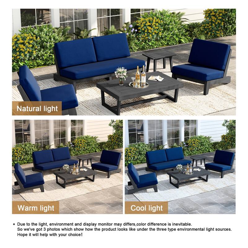 Casual Teak Wood 5-Piece Outdoor Patio Conversation Set
