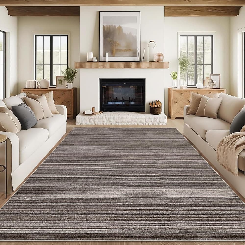 Modern Stripe Machine Washable Area Rug for Bedroom, Living Room, Brown - 1'6" x 2'6"