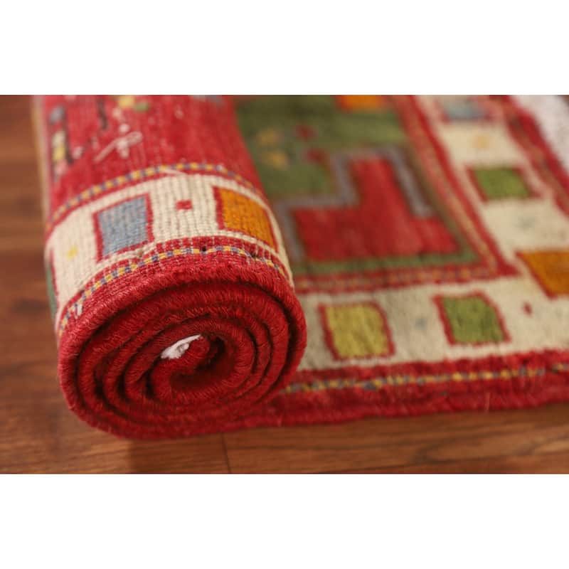 Geometric Red Abadeh Persian Vintage Area Rug Handmade Wool Carpet - 2'3"x 3'6"