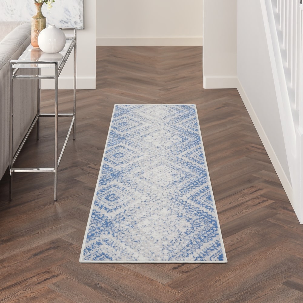 Nourison Whimsicle Boho Distressed Tribal Ivory Blue Area Rug