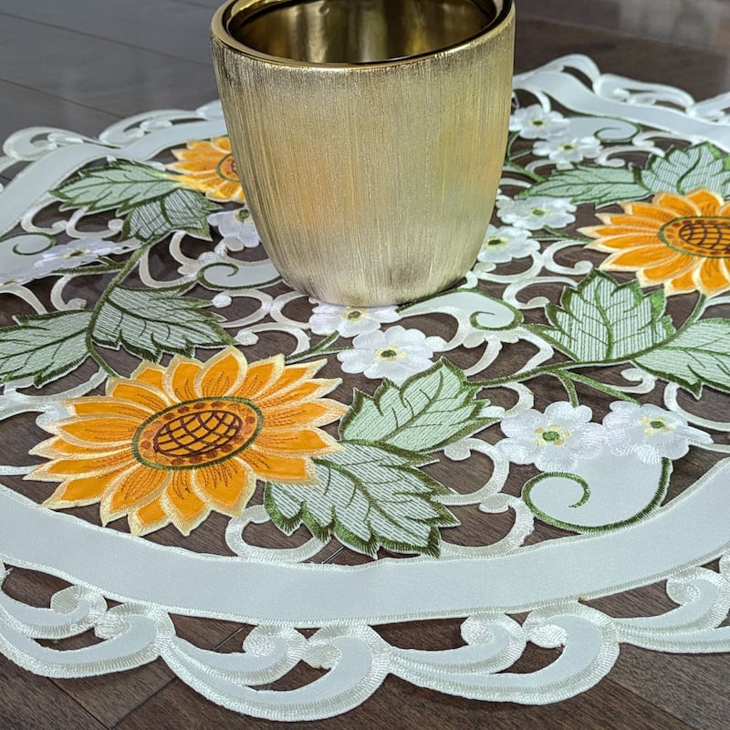 Sunflower Embroidered Cutwork Round Placemat, 24"