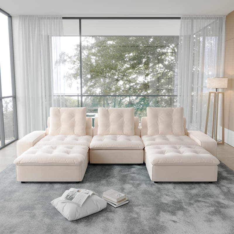Oversized Down Filled Sectional Couches for Living Room U-Shaped Modular Couch,Adjustable Backrest - Beige-5 seats
