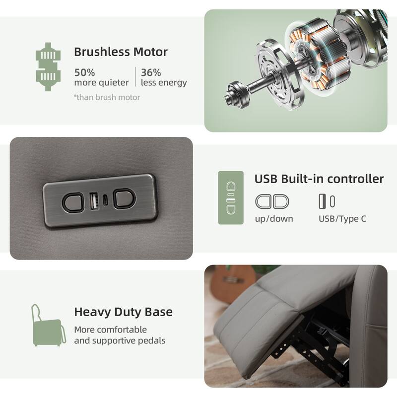 Electric Power Swivel Recliner Chair - Oversized PU Leather Massage Recliner with USB/Type-C Charging