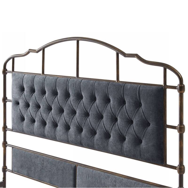 Queen Size Metal Bed with Soft Headboard