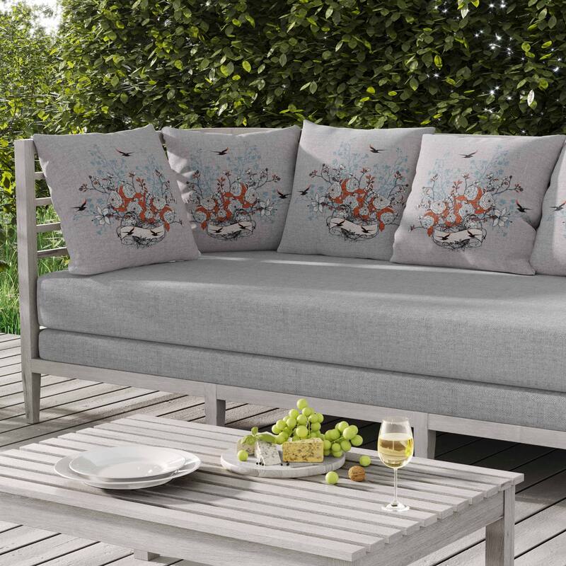 Elegant Floral Bouquet Indoor/Outdoor Reversible Throw Pillow Gray and Orange