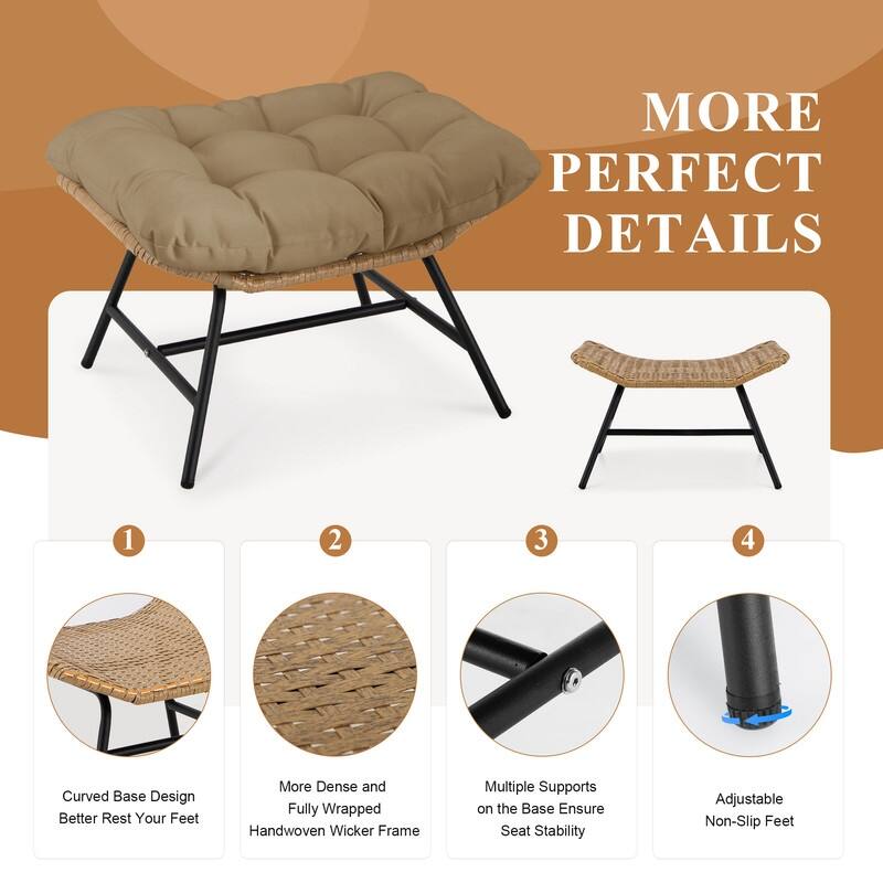 FINCATI 2-piece Oversized Luxury Patio Outdoor Ottomans with Cushions, Royal Rattan Wicker Square Footrests
