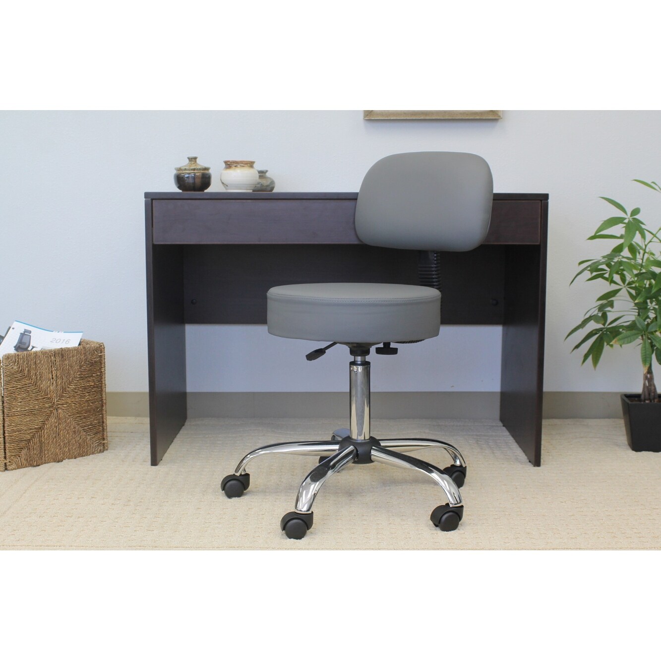 Boss Be Well Antimicrobial Vinyl Medi-Spa Adjustable Stool with Back