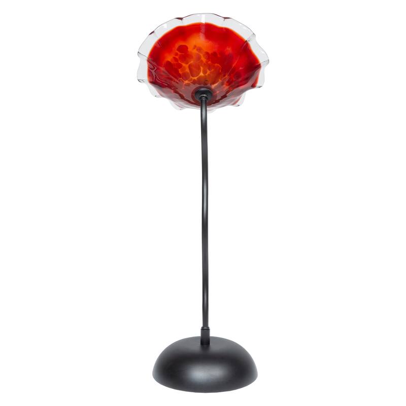 Fiore Bloom 23 IN Tall Red Flower Art Glass Sculpture with Metal Stand