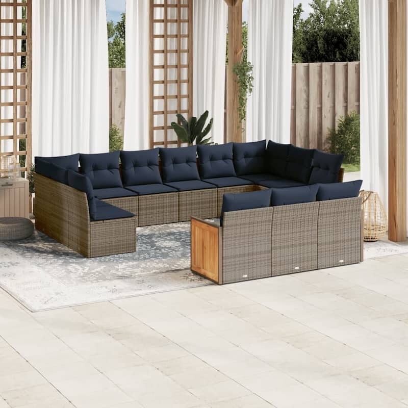 vidaXL 13/14/16 Piece Patio Sofa Set with Cushions Black/Gray Poly Rattan - 21.7 x 24.4 x 27.2 - Gray Without table