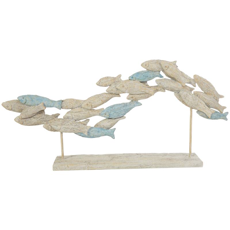 Light Blue Polystone Textured Ombre Swimming Fish Decorative Sculpture with Stand
