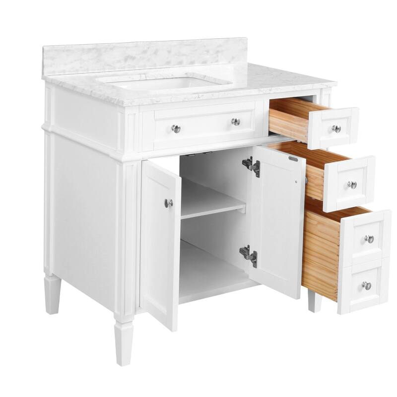KitchenBathCollection Hailey 36" Bathroom Vanity with Carrara Marble Top
