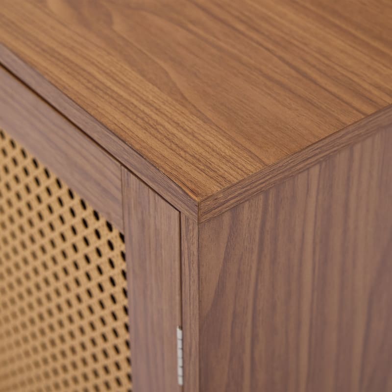 Modern 4 Door Wood Rattan Buffet Sideboard Storage Cabinet