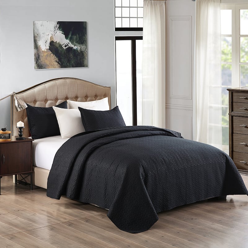 3-piece Fashionable Solid Embossed Quilt Set Bedspread Cover