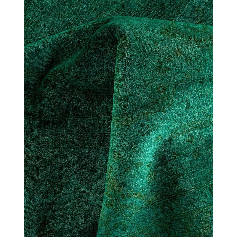 Overton Hand Knotted Wool Vintage Inspired Modern Contemporary Overdyed Green Area Rug - 11' 10" x 15' 9"