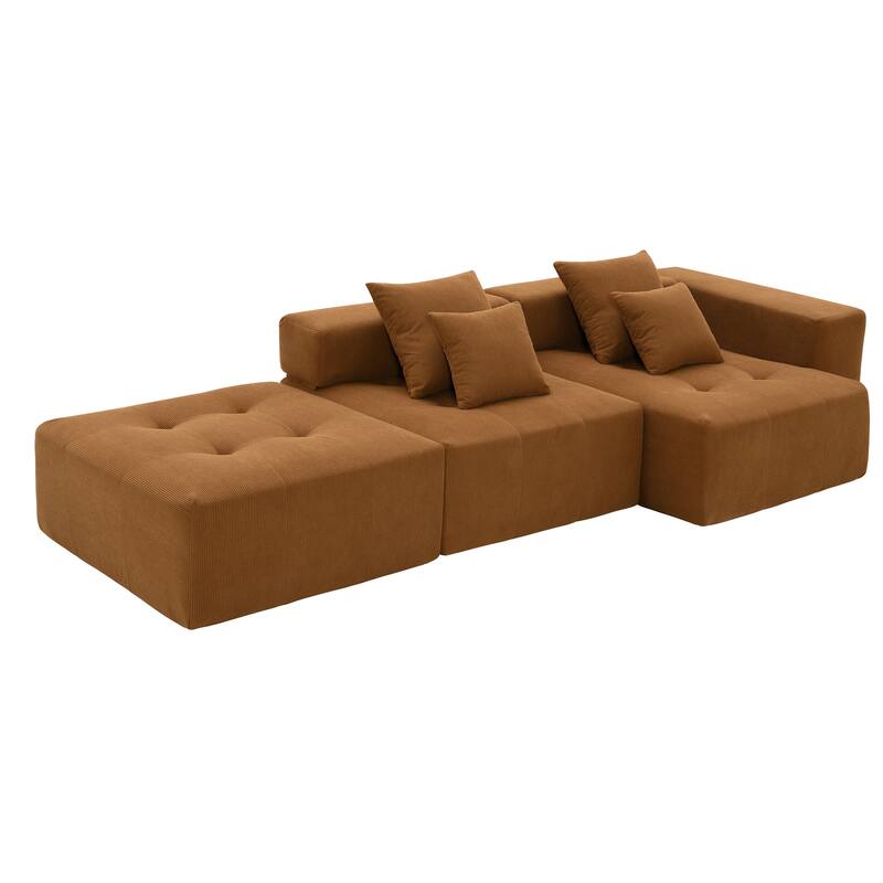105.5" Corduroy L-Shaped Modular Sectional Sofa with Wide and Deep Seat, Tufted Design, and No Assembly Required