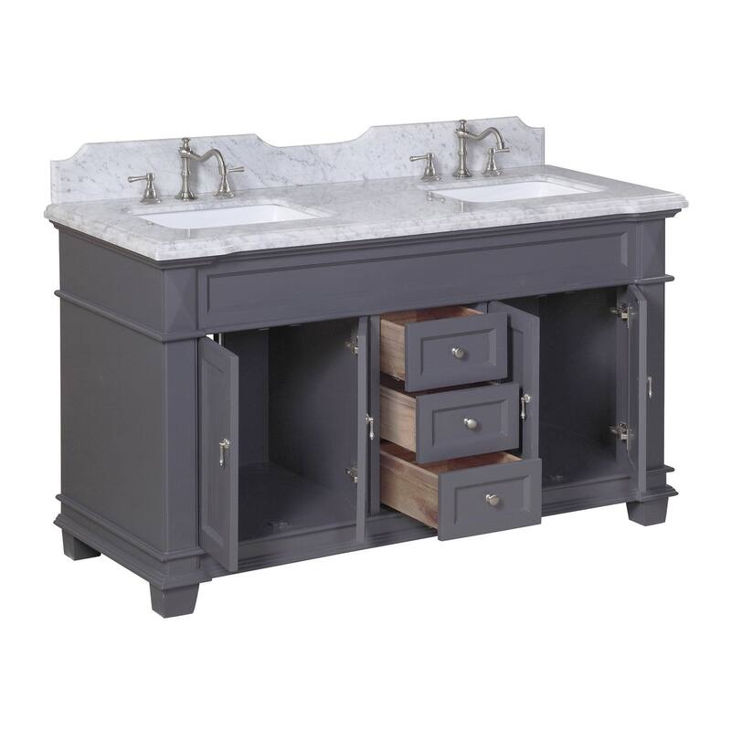 KitchenBathCollection Elizabeth 60" Double Bathroom Vanity with Carrara Marble Top