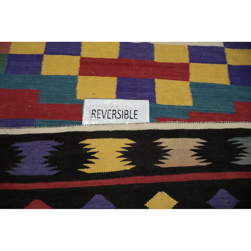 Hand Woven Oriental 100% Wool Carpet Southwestern Modern Multi-Colored Kilim Area Rug - 9' 8'' X 7' 11''