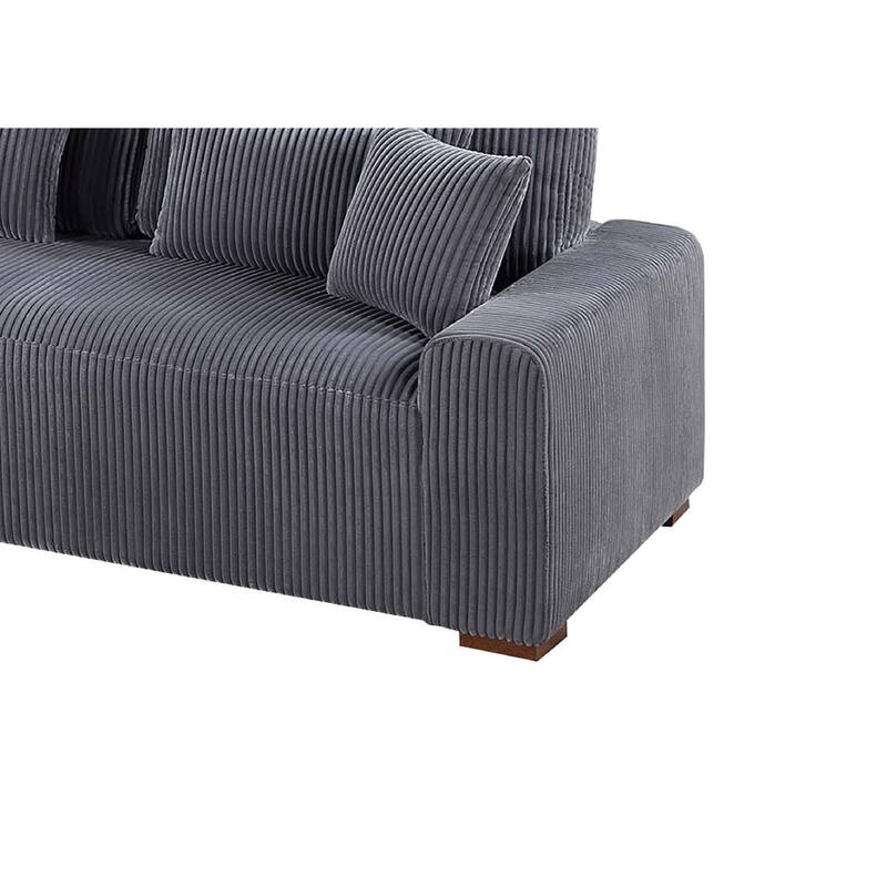 Lio 2pc XL Sectional Sofa with Chaise, 5 Throw Pillows, Gray Corduroy