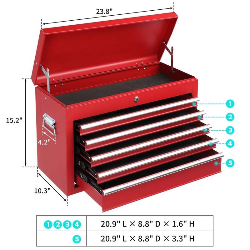 5 -Drawer Steel Top Chest in Red