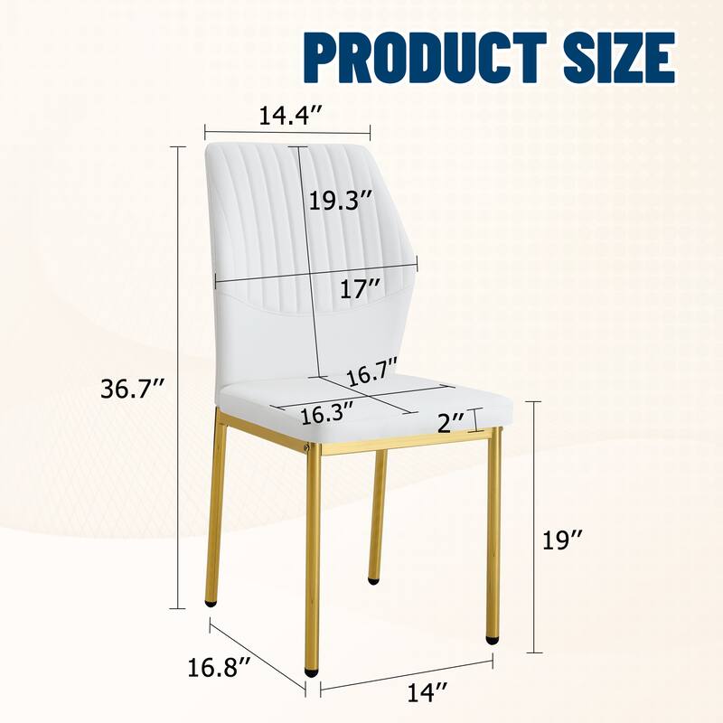 Luxury Simple Chair - Set of 4 PU Material High Resilience Dining Chair with Metal Leg - White+Gold