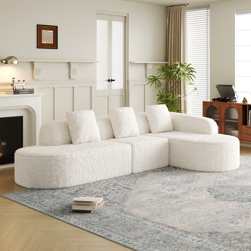 111.8" Modern L-shaped Curved Modular Sofa with Three Pillows - White - Left Facing