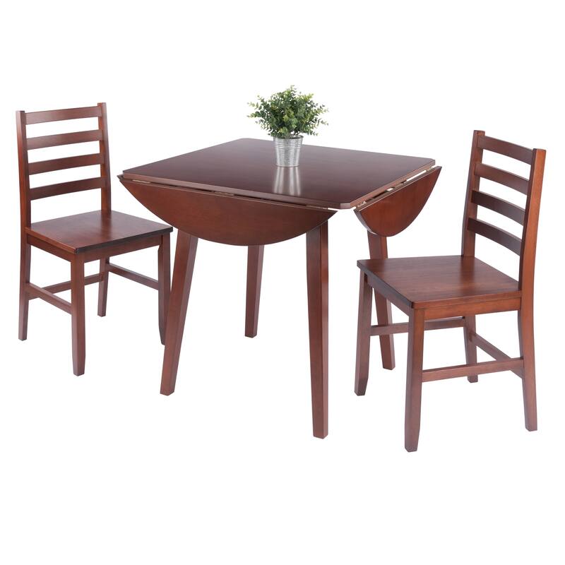 Dawson 3-Pc Drop Leaf Table with Ladder-back Chairs, Walnut